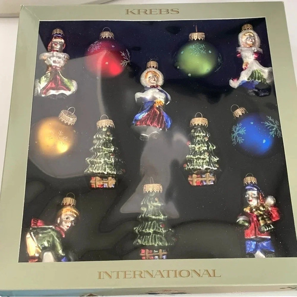 VTG Krebs Glass Christmas Hand painted Ornaments Girl Tree Snowball Boy New! - Picture 1 of 15